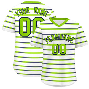 Custom White Neon Green-Navy Personalized Horizontal Stripe Authentic Pullover Baseball Jersey