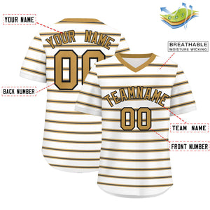 Custom White Old Gold-Black Personalized Horizontal Stripe Authentic Pullover Baseball Jersey