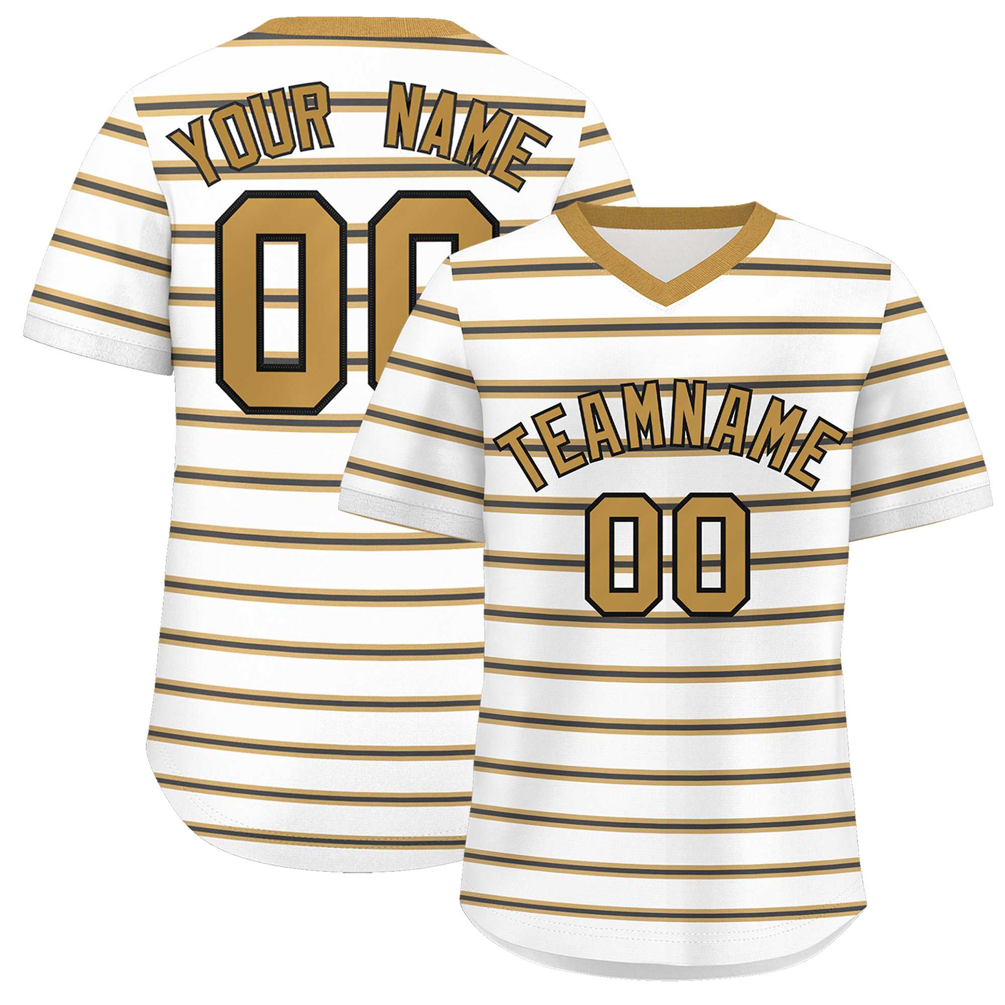 Custom White Old Gold-Black Personalized Horizontal Stripe Authentic Pullover Baseball Jersey