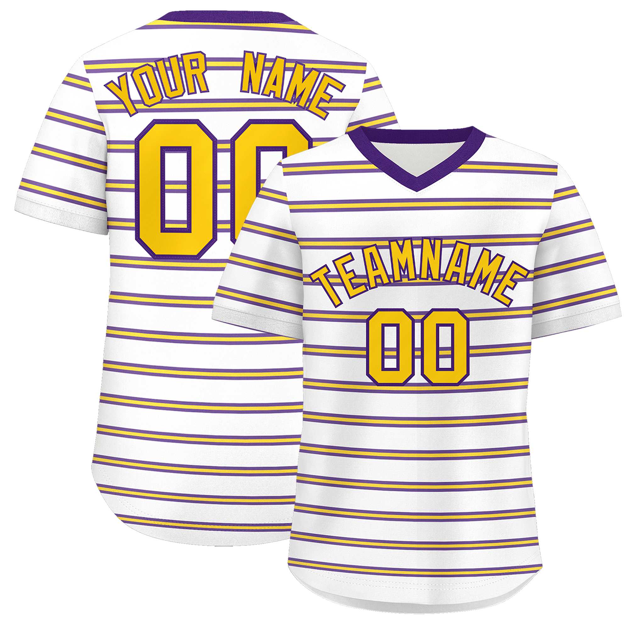 Custom White Purple-Yellow Personalized Horizontal Stripe Authentic Pullover Baseball Jersey