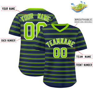 Custom Navy Neon Green Personalized Horizontal Stripe Authentic Pullover Baseball Jersey