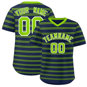 Custom Navy Neon Green Personalized Horizontal Stripe Authentic Pullover Baseball Jersey