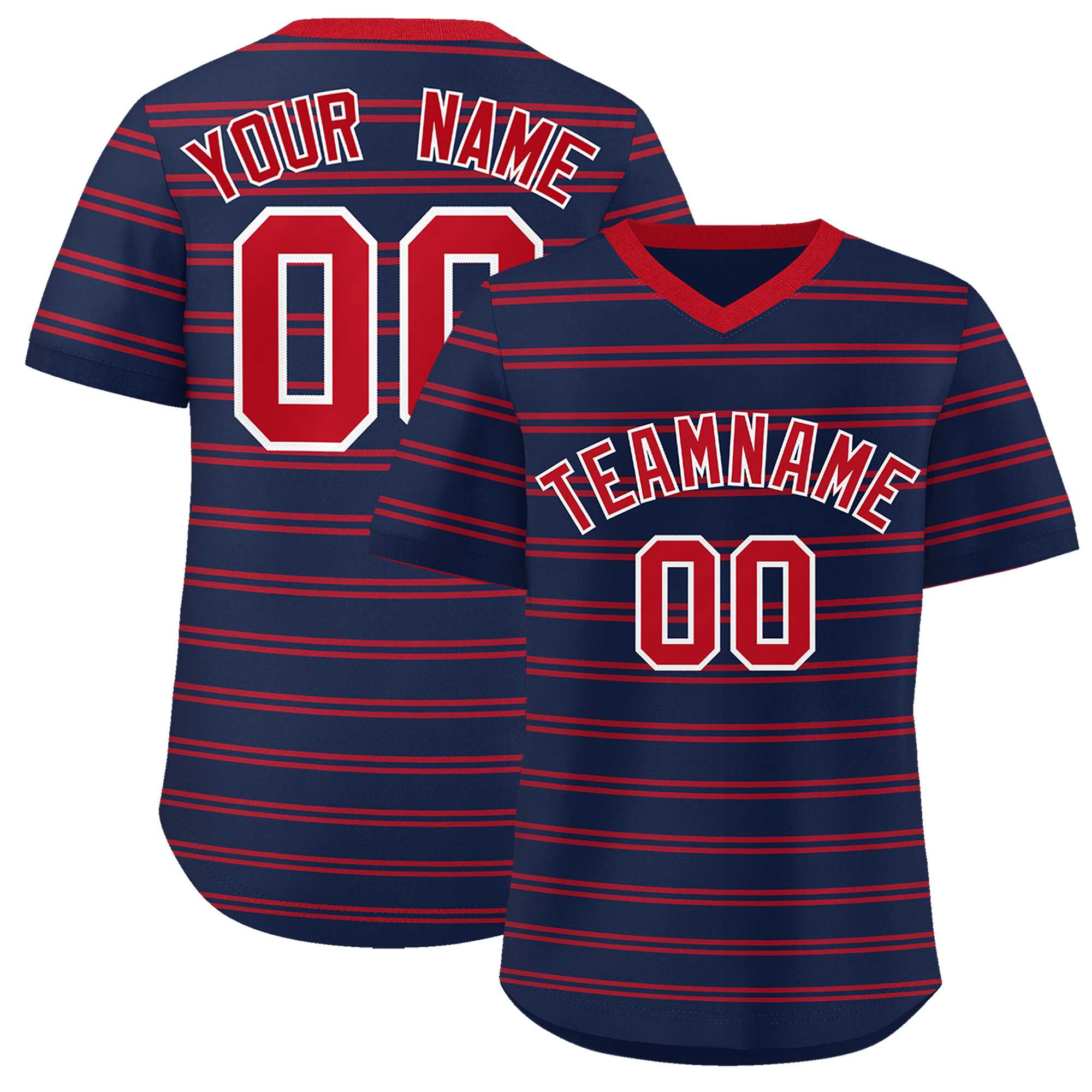 Custom Navy Red Personalized Horizontal Stripe Authentic Pullover Baseball Jersey