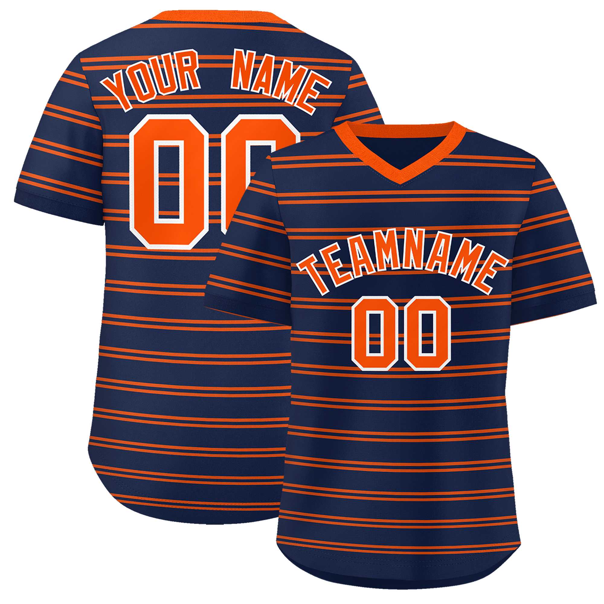 Custom Navy Orange Personalized Horizontal Stripe Authentic Pullover Baseball Jersey