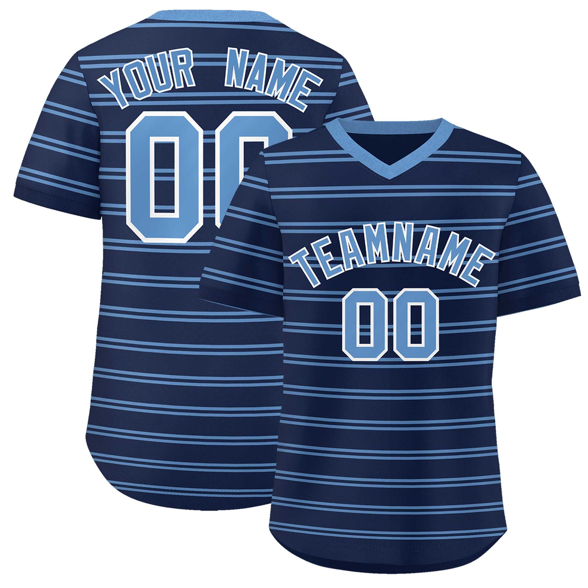 Custom Navy Light Blue Personalized Horizontal Stripe Authentic Pullover Baseball Jersey