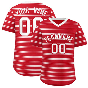 Custom Red White Personalized Horizontal Stripe Authentic Pullover Baseball Jersey