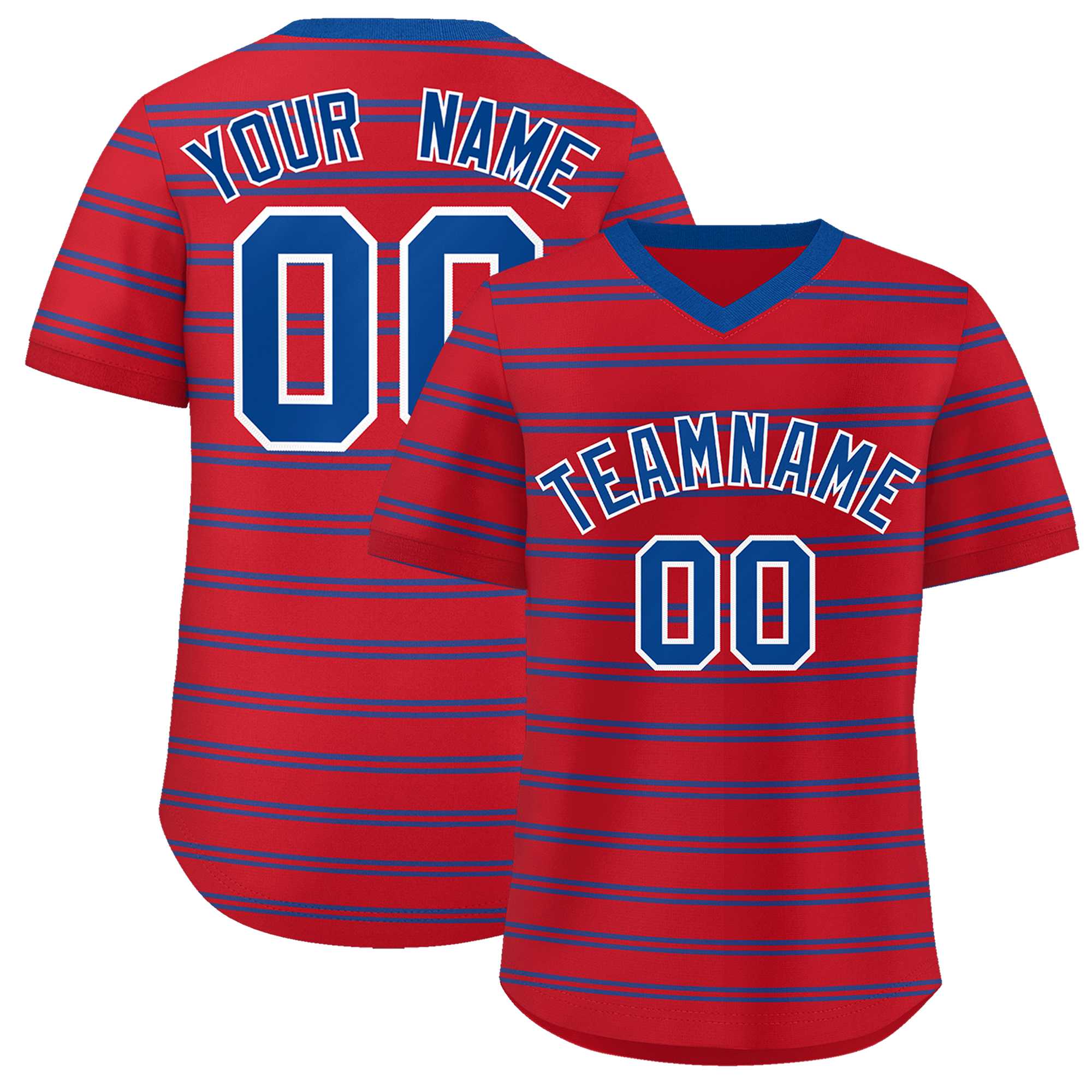 Custom Red Royal Personalized Horizontal Stripe Authentic Pullover Baseball Jersey