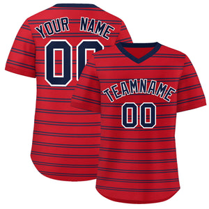 Custom Red Navy Personalized Horizontal Stripe Authentic Pullover Baseball Jersey