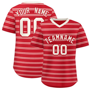 Custom Red Cream Personalized Horizontal Stripe Authentic Pullover Baseball Jersey