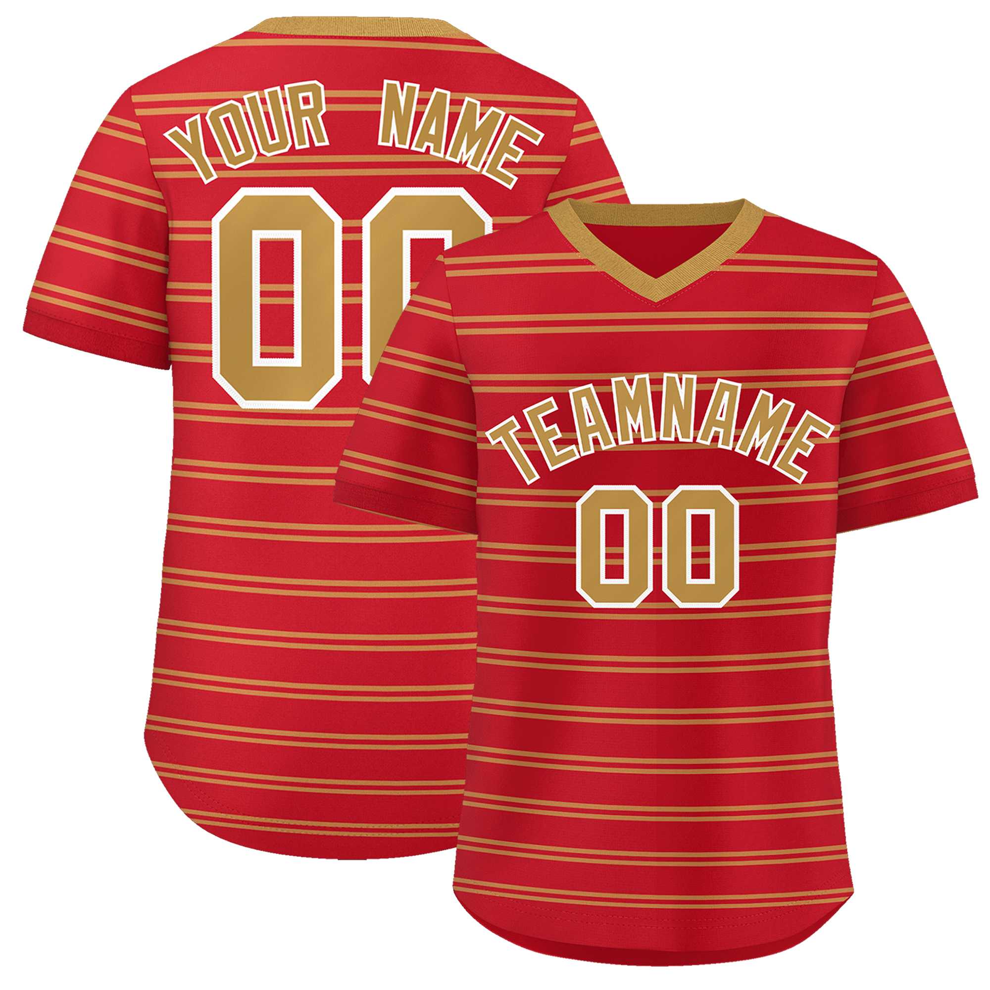 Custom Red Old Gold Personalized Horizontal Stripe Authentic Pullover Baseball Jersey