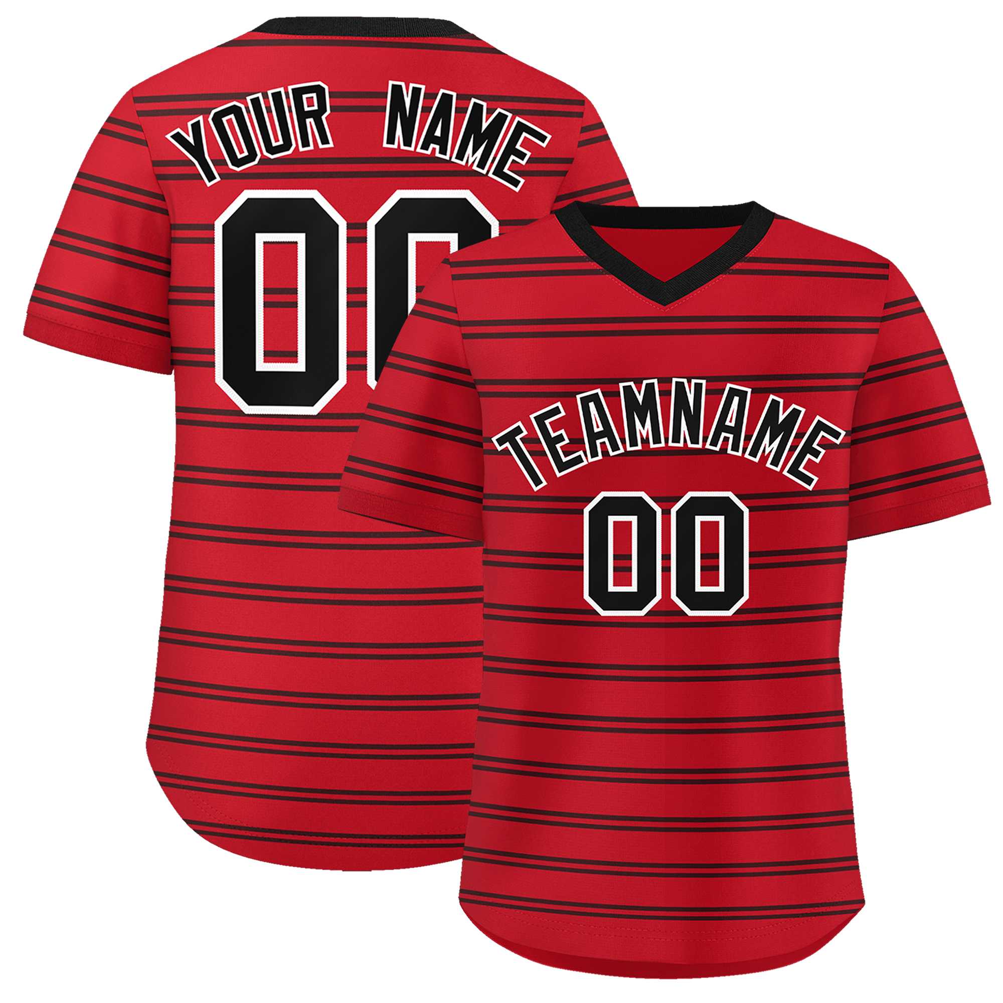 Custom Red Black Personalized Horizontal Stripe Authentic Pullover Baseball Jersey