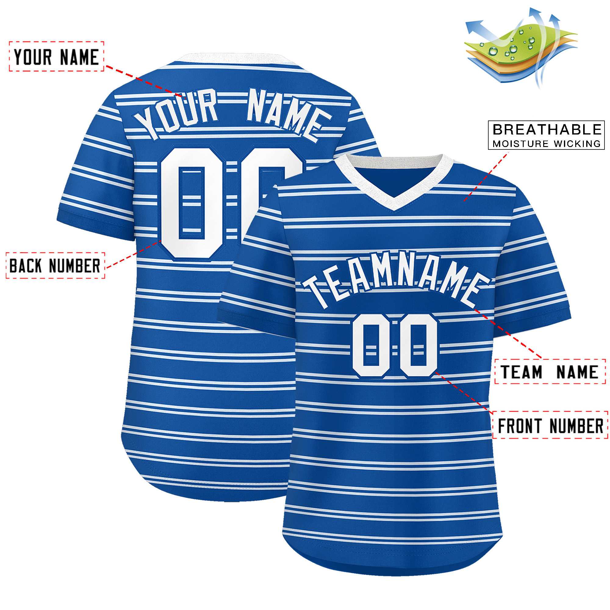 Custom Royal White Personalized Horizontal Stripe Authentic Pullover Baseball Jersey