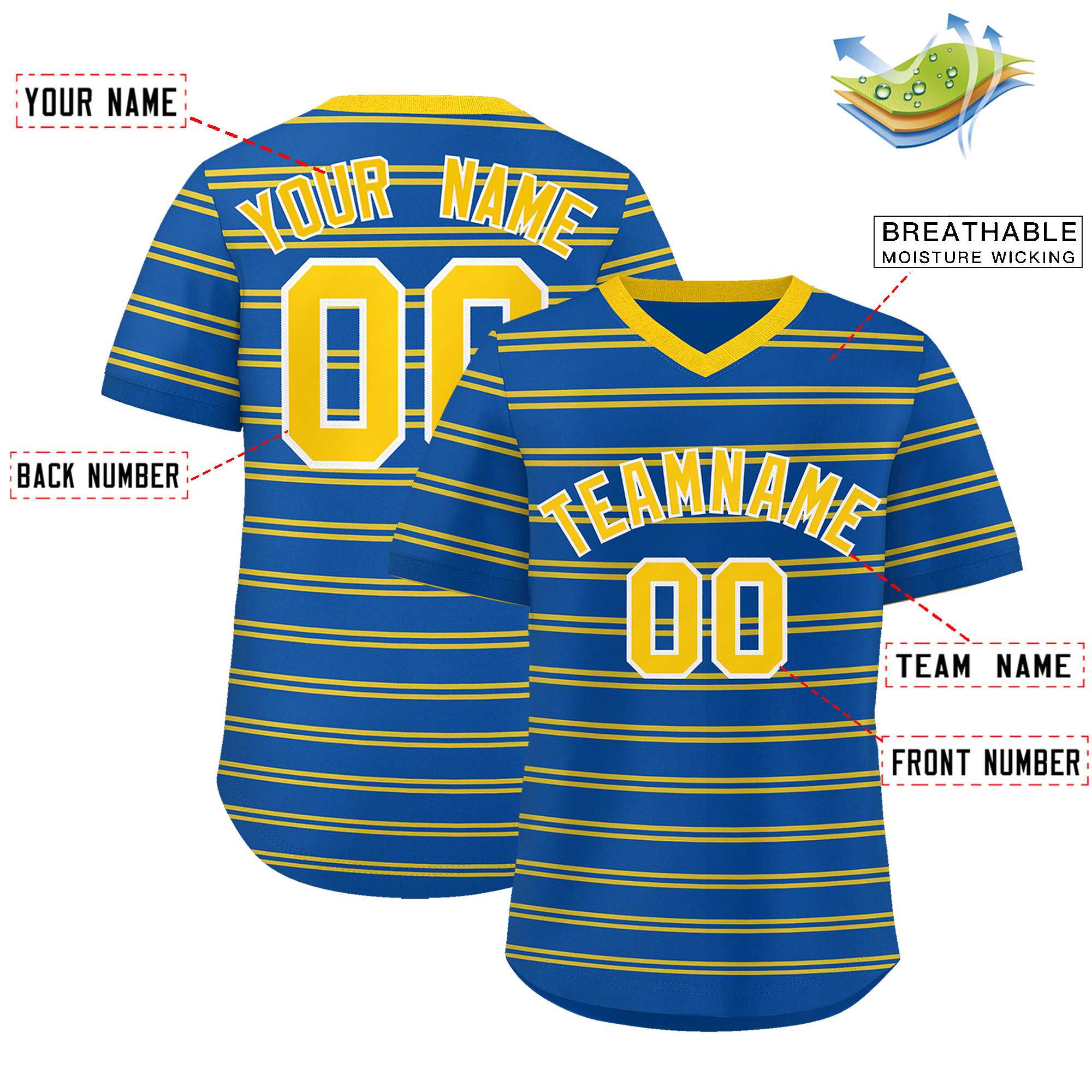 Custom Royal Gold Personalized Horizontal Stripe Authentic Pullover Baseball Jersey