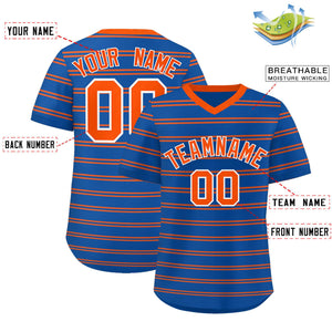 Custom Royal Orange Personalized Horizontal Stripe Authentic Pullover Baseball Jersey