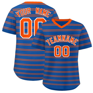 Custom Royal Orange Personalized Horizontal Stripe Authentic Pullover Baseball Jersey