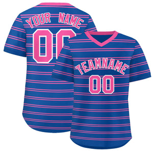 Custom Royal Pink Personalized Horizontal Stripe Authentic Pullover Baseball Jersey