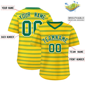 Custom Gold Kelly Green Personalized Horizontal Stripe Authentic Pullover Baseball Jersey