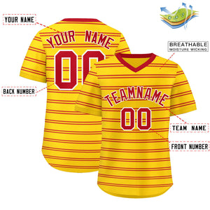 Custom Gold Red Personalized Horizontal Stripe Authentic Pullover Baseball Jersey