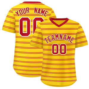 Custom Gold Red Personalized Horizontal Stripe Authentic Pullover Baseball Jersey