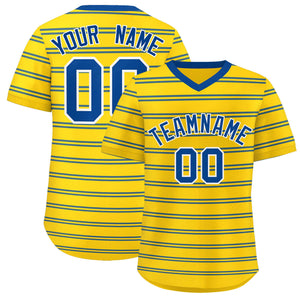 Custom Gold Royal Personalized Horizontal Stripe Authentic Pullover Baseball Jersey