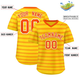 Custom Gold Orange Personalized Horizontal Stripe Authentic Pullover Baseball Jersey