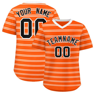 Custom Orange White Personalized Horizontal Stripe Authentic Pullover Baseball Jersey