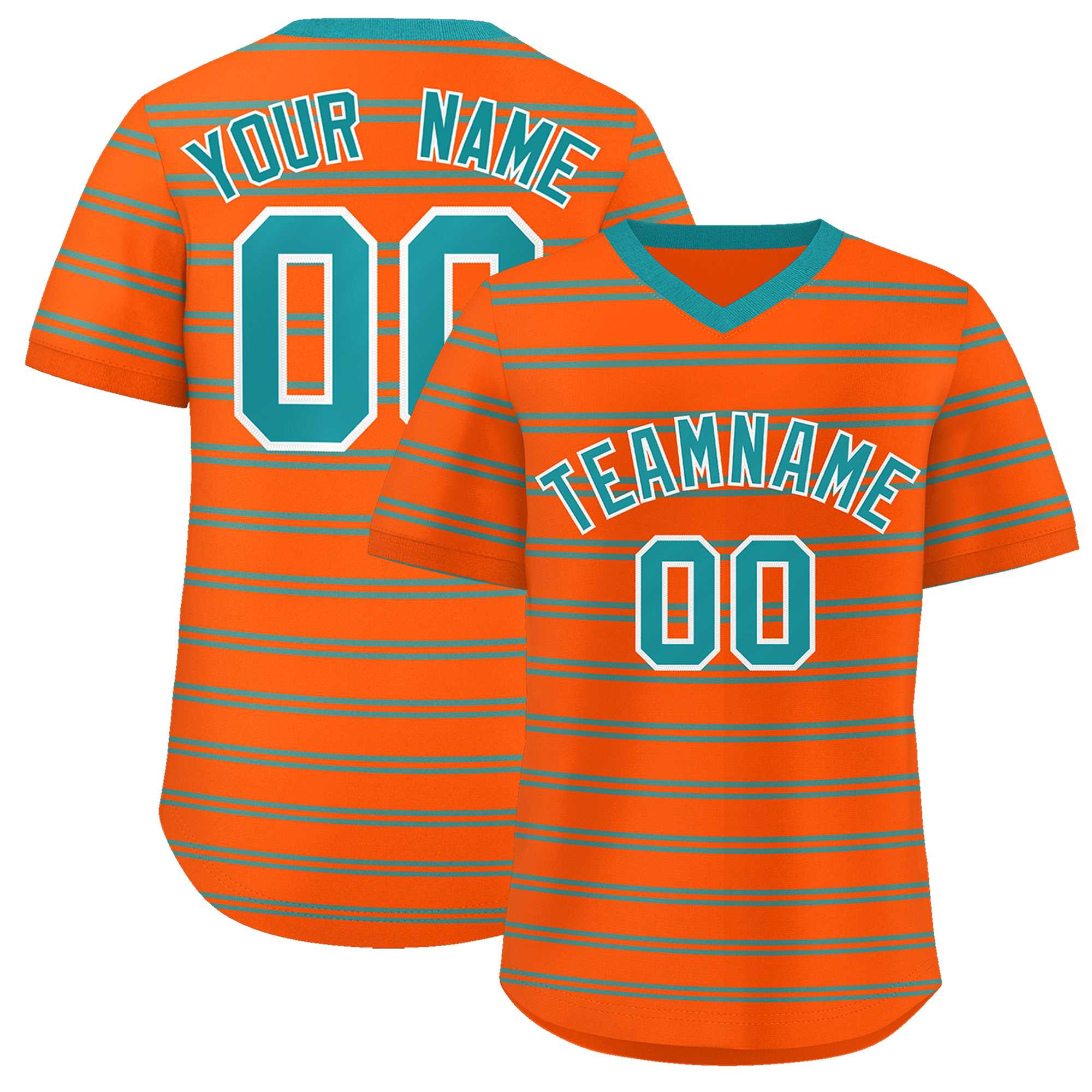 Custom Orange Aqua Personalized Horizontal Stripe Authentic Pullover Baseball Jersey