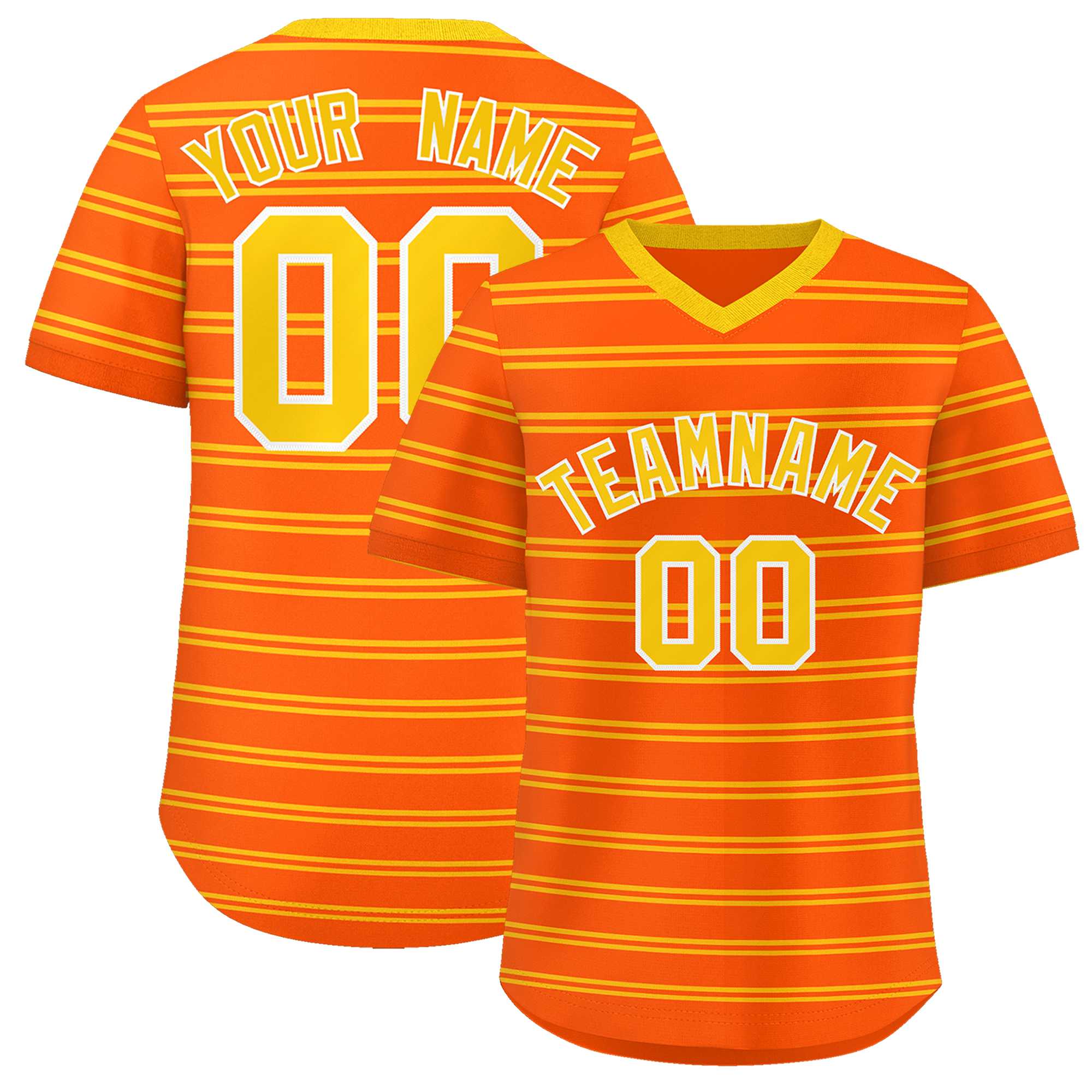 Custom Orange Gold Personalized Horizontal Stripe Authentic Pullover Baseball Jersey