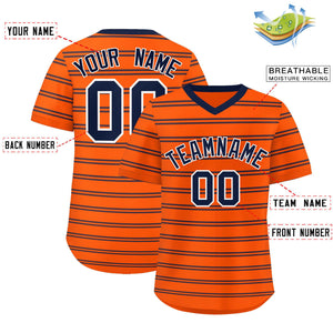 Custom Orange Navy Personalized Horizontal Stripe Authentic Pullover Baseball Jersey