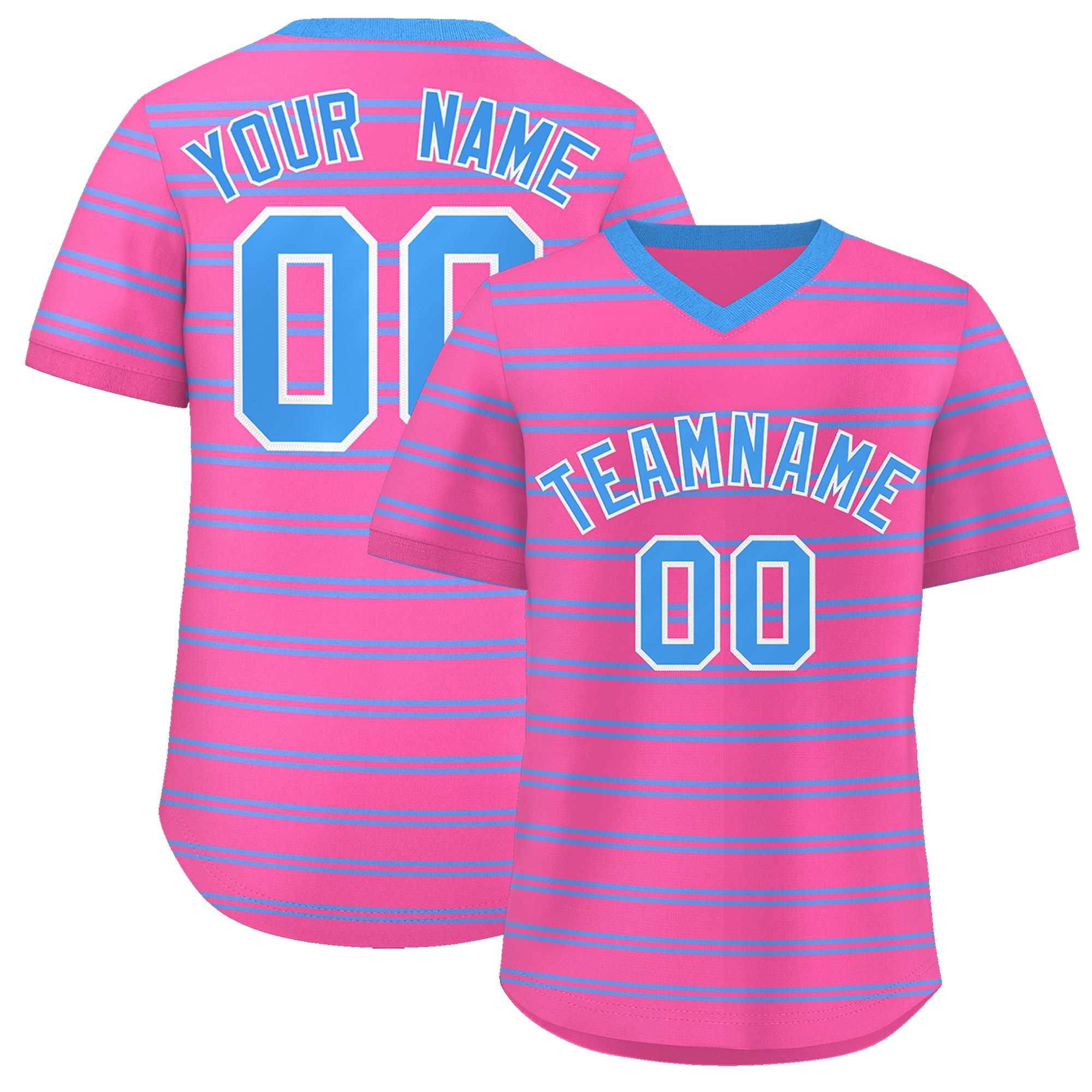 Custom Pink Powder Blue Personalized Horizontal Stripe Authentic Pullover Baseball Jersey