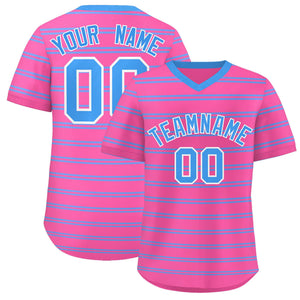 Custom Pink Powder Blue Personalized Horizontal Stripe Authentic Pullover Baseball Jersey