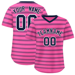 Custom Pink Navy Personalized Horizontal Stripe Authentic Pullover Baseball Jersey