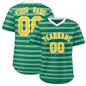 Custom Kelly Green White Personalized Horizontal Stripe Authentic Pullover Baseball Jersey