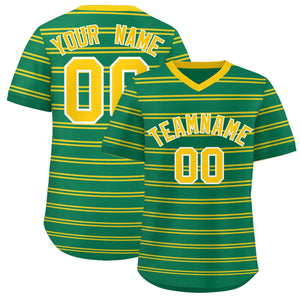 Custom Kelly Green Gold Personalized Horizontal Stripe Authentic Pullover Baseball Jersey