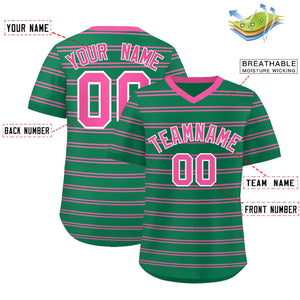 Custom Kelly Green Pink Personalized Horizontal Stripe Authentic Pullover Baseball Jersey