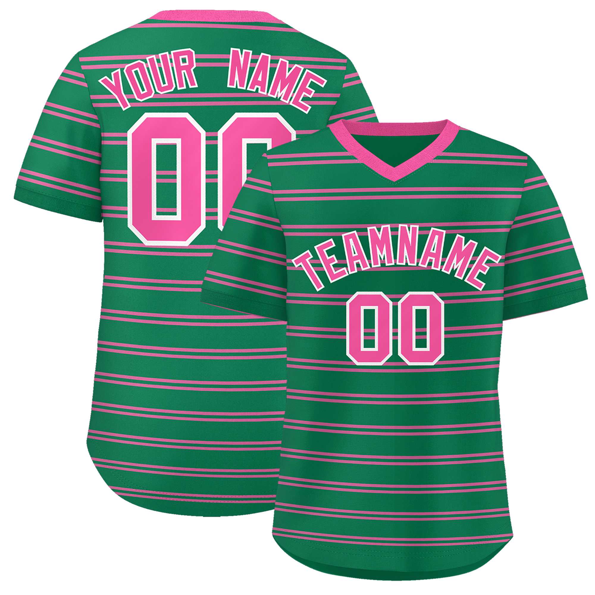 Custom Kelly Green Pink Personalized Horizontal Stripe Authentic Pullover Baseball Jersey