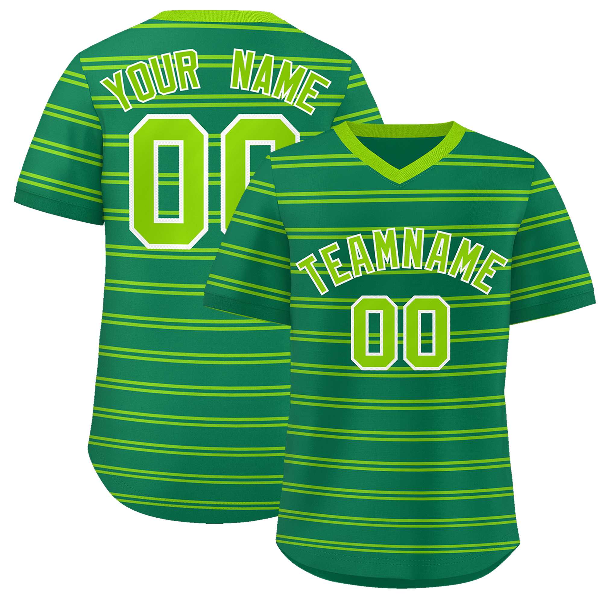 Custom Kelly Green Neon Green Personalized Horizontal Stripe Authentic Pullover Baseball Jersey