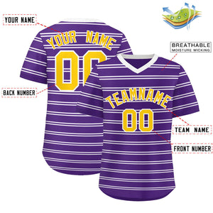 Custom Purple White Personalized Horizontal Stripe Authentic Pullover Baseball Jersey