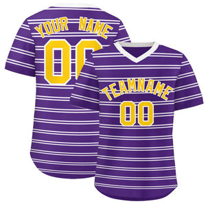 Custom Purple White Personalized Horizontal Stripe Authentic Pullover Baseball Jersey