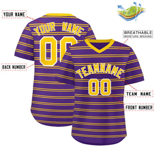 Custom Purple Gold Personalized Horizontal Stripe Authentic Pullover Baseball Jersey