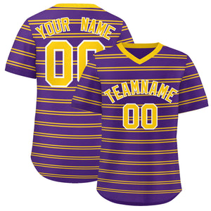 Custom Purple Gold Personalized Horizontal Stripe Authentic Pullover Baseball Jersey