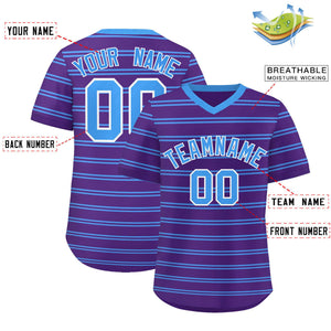 Custom Purple Powder Blue Personalized Horizontal Stripe Authentic Pullover Baseball Jersey