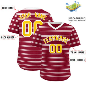 Custom Crimson White Personalized Horizontal Stripe Authentic Pullover Baseball Jersey