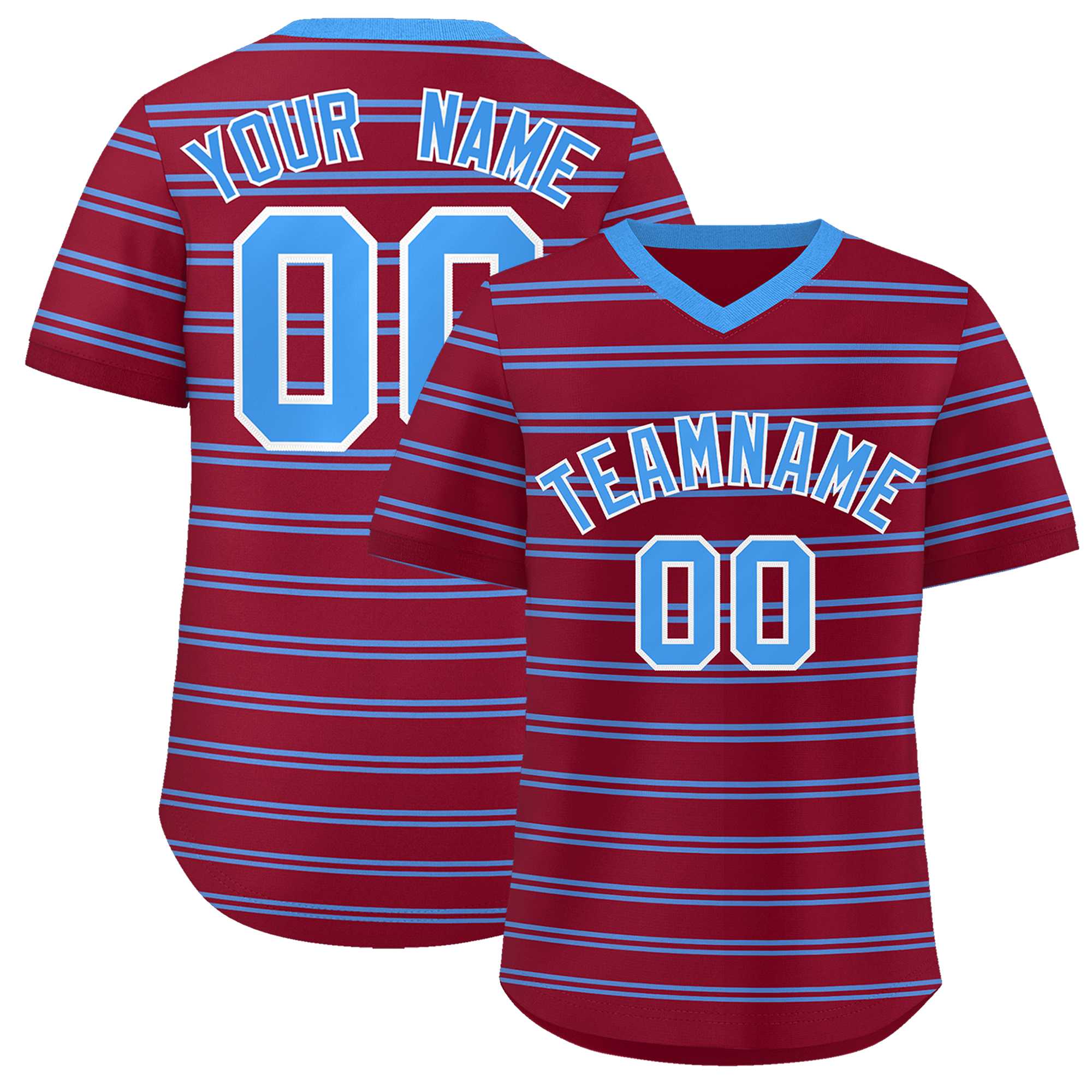 Custom Crimson Powder Blue Personalized Horizontal Stripe Authentic Pullover Baseball Jersey