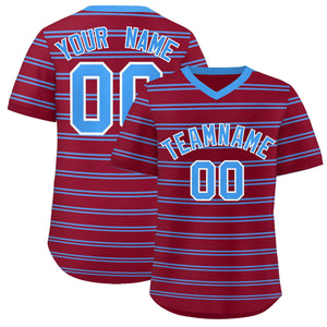 Custom Crimson Powder Blue Personalized Horizontal Stripe Authentic Pullover Baseball Jersey