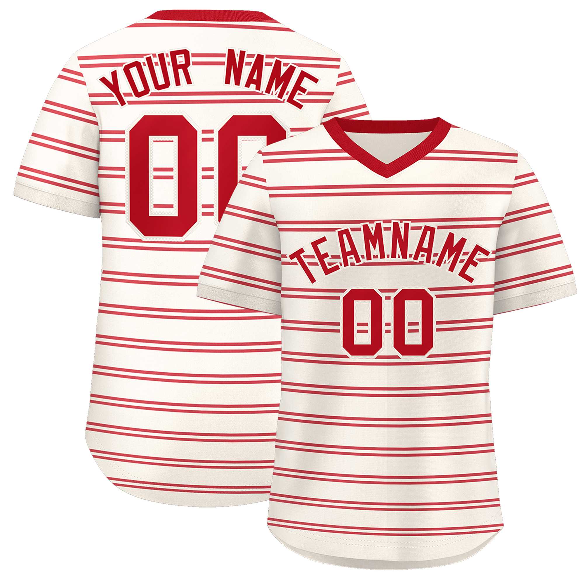 Custom Cream Red Personalized Horizontal Stripe Authentic Pullover Baseball Jersey