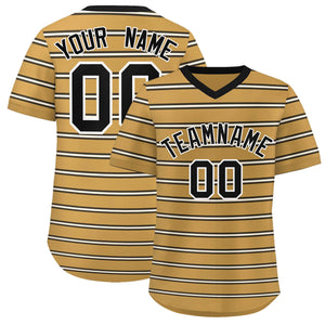 Custom Old Gold Black-White Personalized Horizontal Stripe Authentic Pullover Baseball Jersey