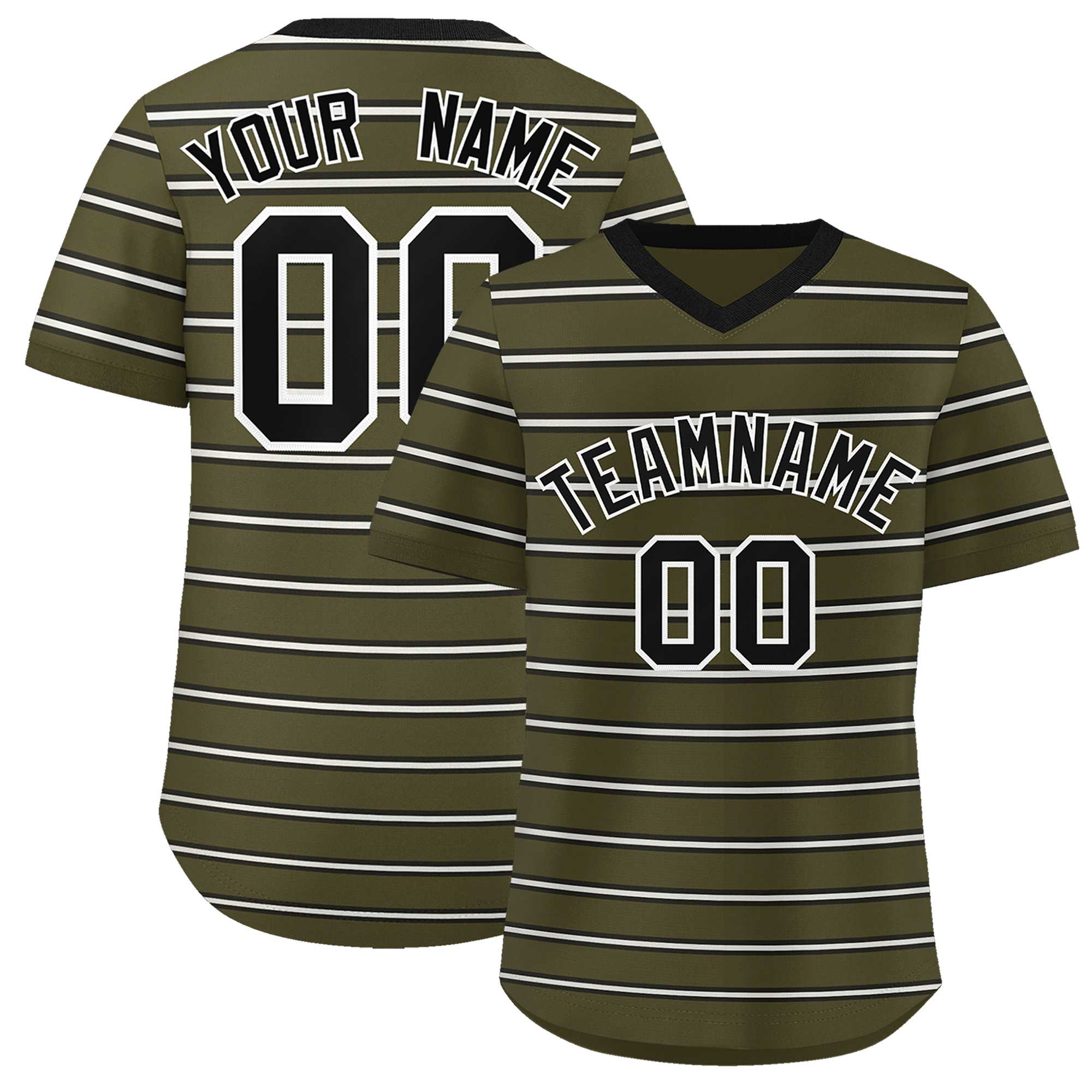 Custom Olive Black-White Personalized Horizontal Stripe Authentic Pullover Baseball Jersey