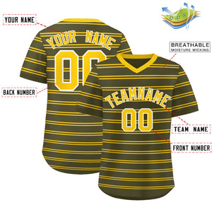 Custom Olive Gold Personalized Horizontal Stripe Authentic Pullover Baseball Jersey