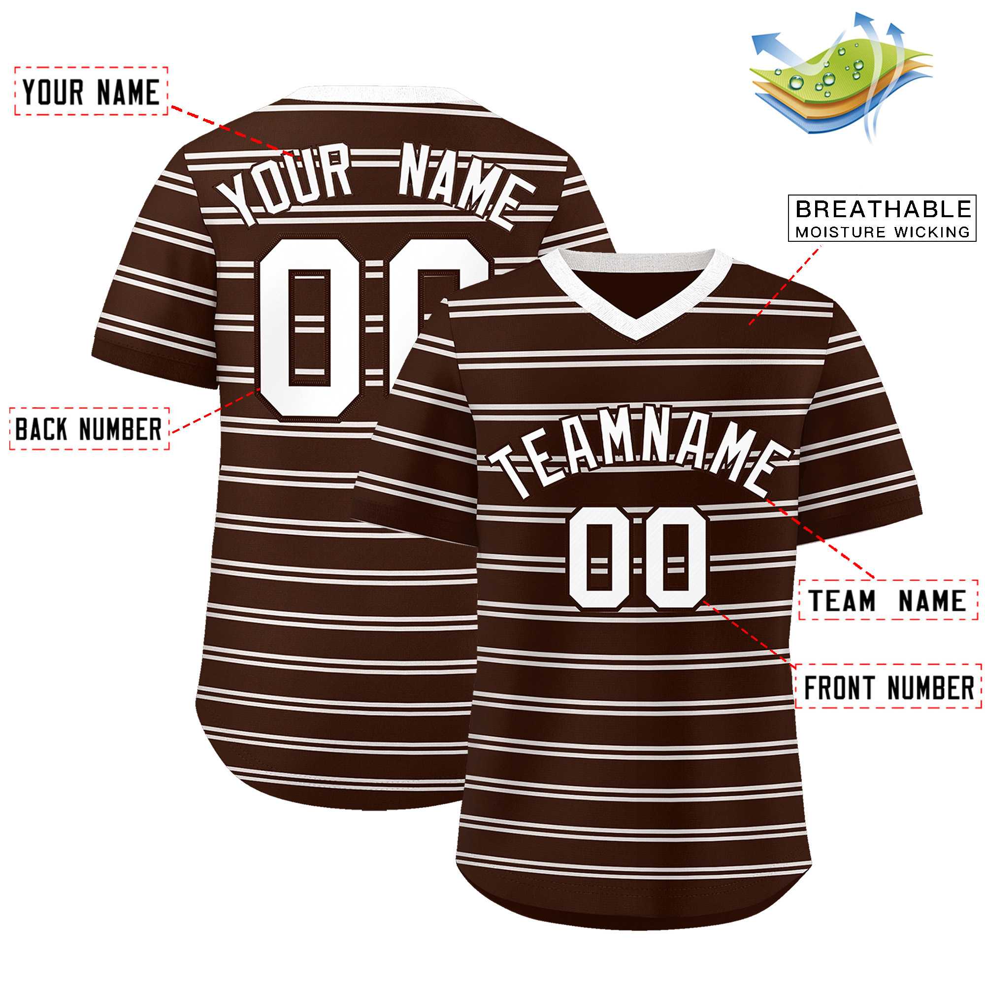 Custom Brown White Personalized Horizontal Stripe Authentic Pullover Baseball Jersey